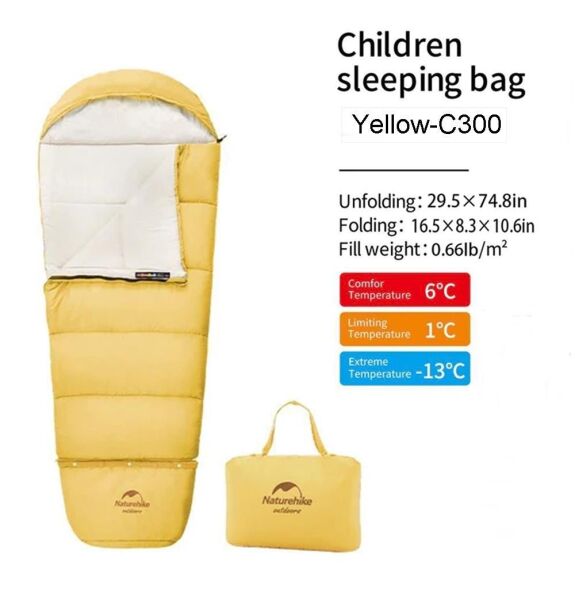 Naturehike C300 UltraLight Pamuklu Uyku Tulumu -13°C ( Çocuk ) Sarı - Right