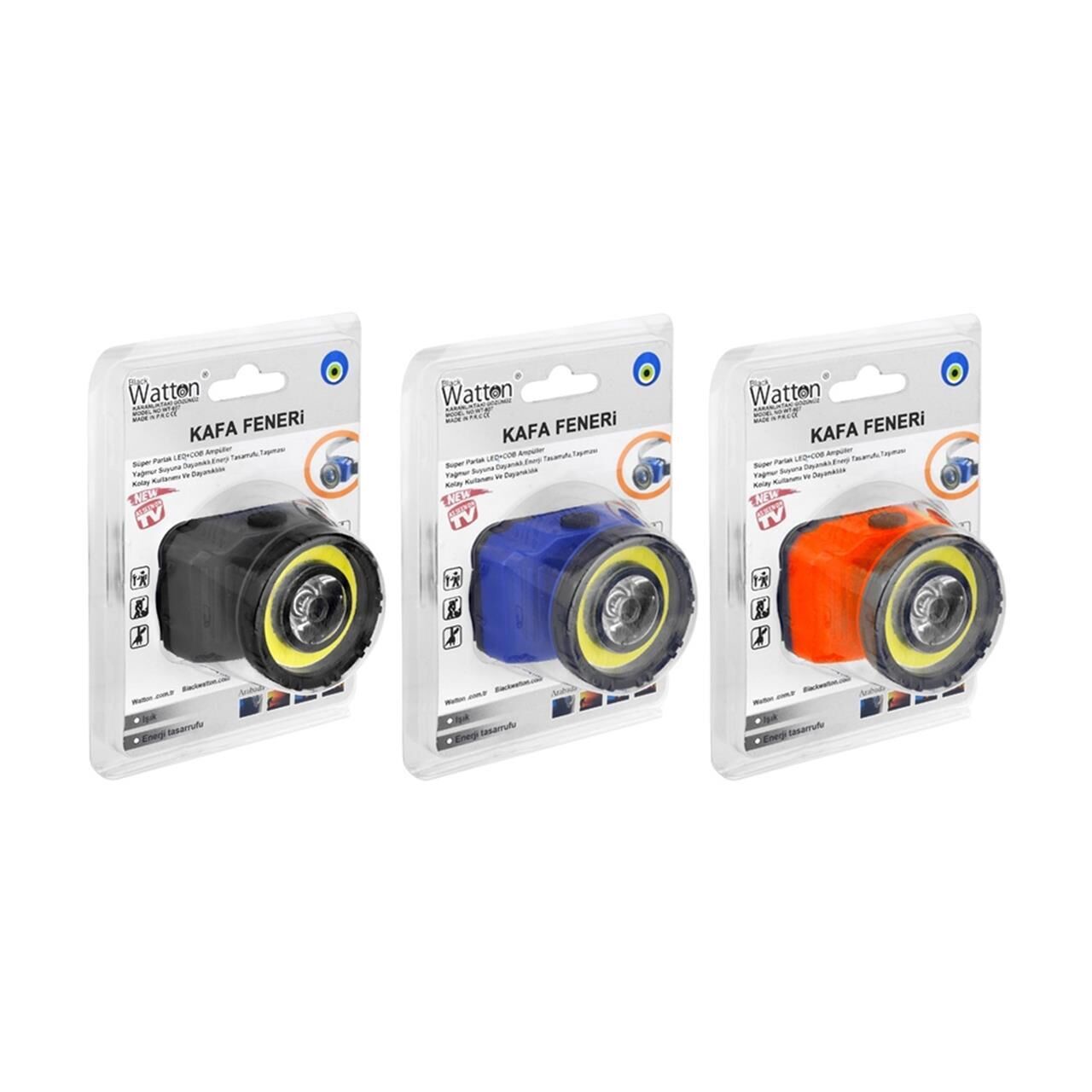 Black Watton COB+3W Lümen Ledli Kafa Feneri