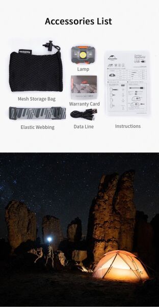 Naturehike TD-02 Lightweight Şarjlı Kafa Lambası 150 Lümen Turuncu/Gri