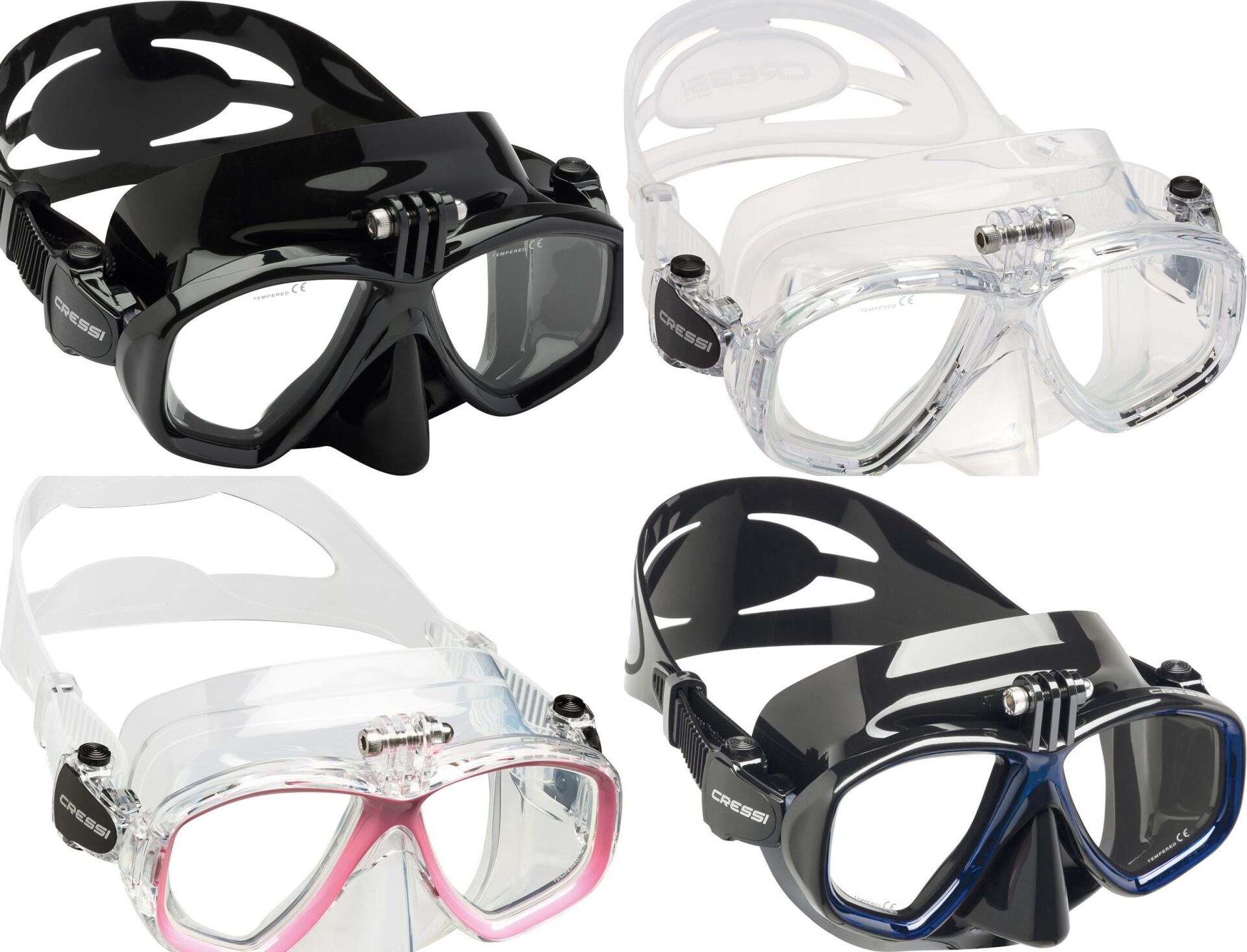 Cressi Action Dalış Maskesi Su Altı Kamera Aparatlı BLACK-FRAME BLUE