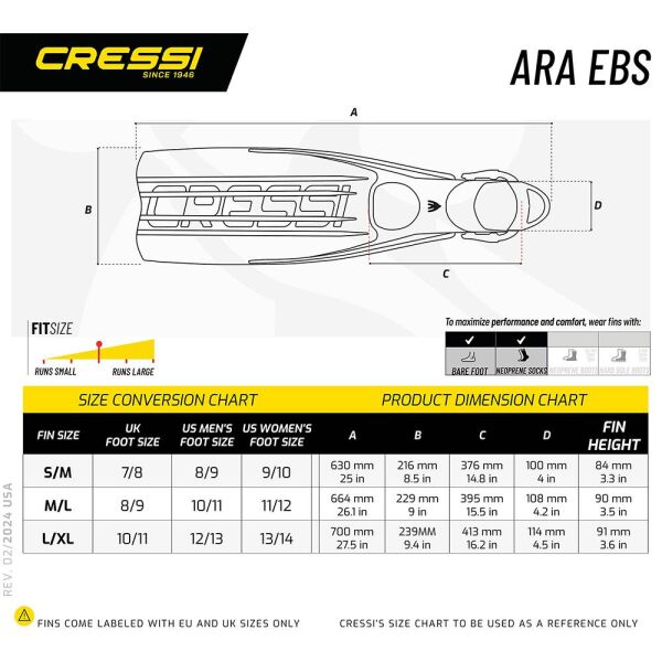 Cressi Ara Ebs Dalış Paleti BLACK - S/M (38/41)