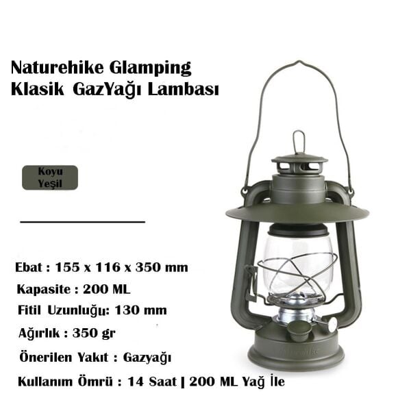 Naturehike Glamping Klasik GazYağı Lambası KOYU YEŞİL