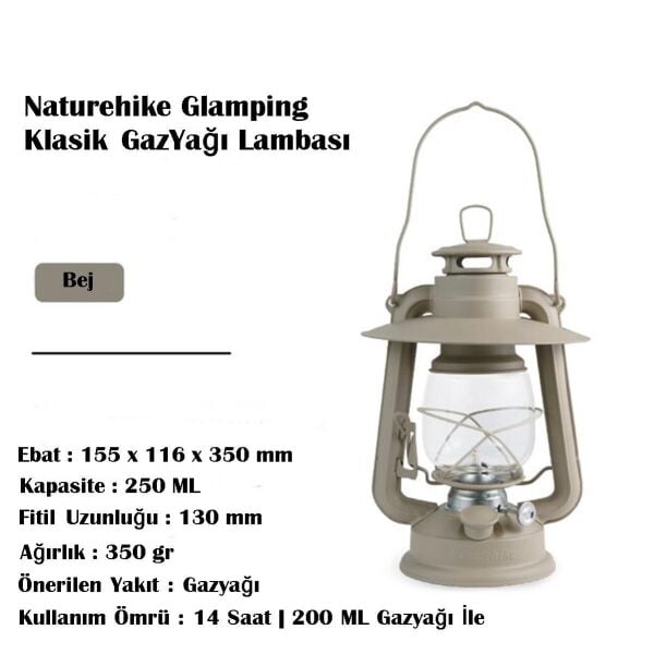 Naturehike Glamping Klasik GazYağı Lambası Bej