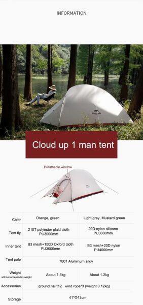 Naturehike Cloud UP-1 Ultralight Kamp Çadırı ORANGE - 210T - Tek Kişilik