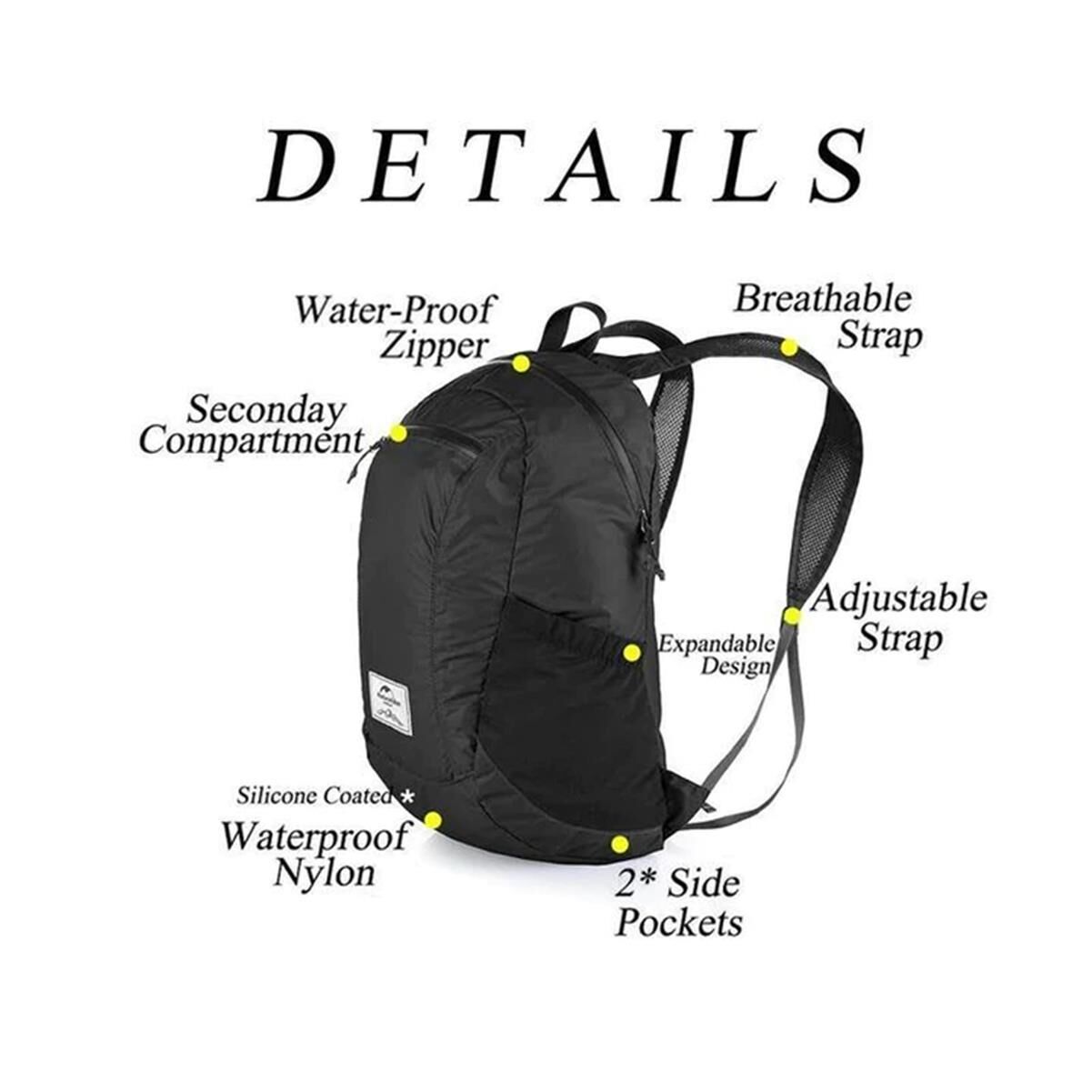 Naturehike UltraLight Katlanır Sırt Çantası 22 Lt SİYAH