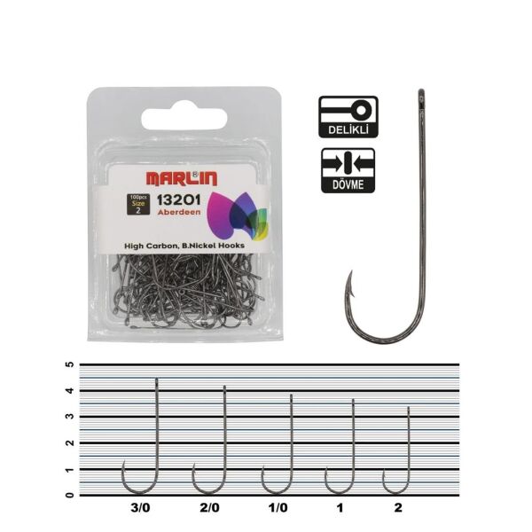 Marlin H13201 Aberdeen HC BN Olta İğnesi 100'lü Black Nickel - NO:1/0