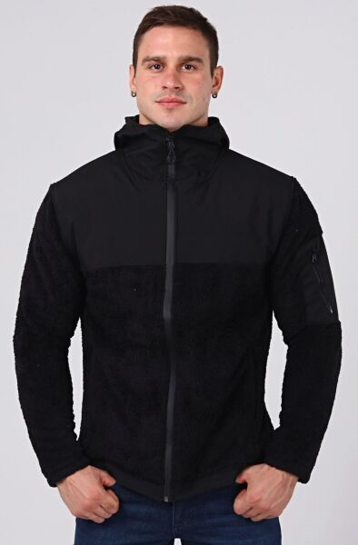 North Trace Gecko Kapüşonlu Erkek Welsoft Polar SİYAH - 2XL