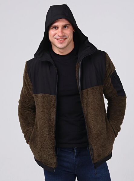 North Trace Gecko Kapüşonlu Erkek Welsoft Polar HAKİ - 2XL