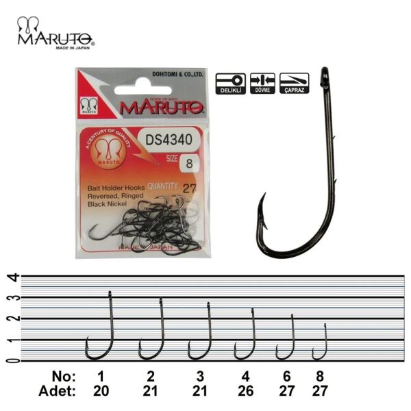 Maruto DS4340 Reversed Ringed Olta İğnesi Black Nickel - NO:1