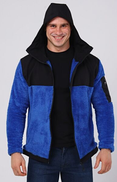 North Trace Gecko Kapüşonlu Erkek Welsoft Polar Saks Mavi - 2XL