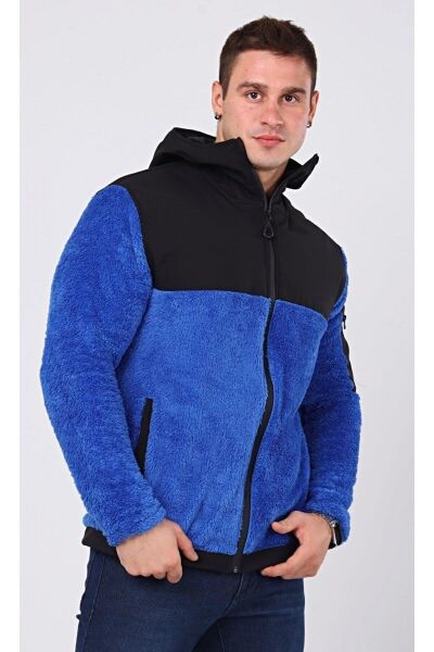North Trace Gecko Kapüşonlu Erkek Welsoft Polar Saks Mavi - L