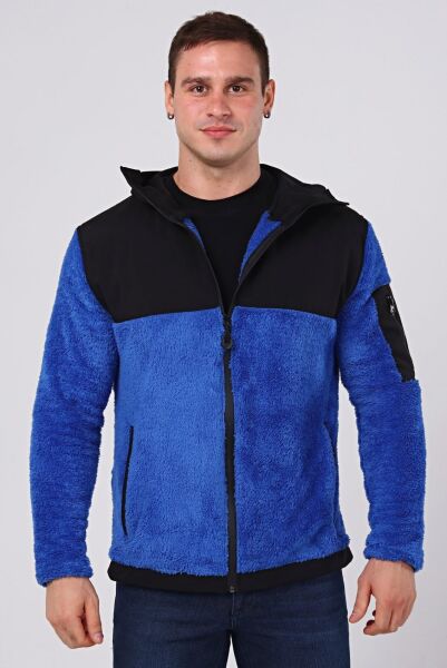 North Trace Gecko Kapüşonlu Erkek Welsoft Polar Saks Mavi - L