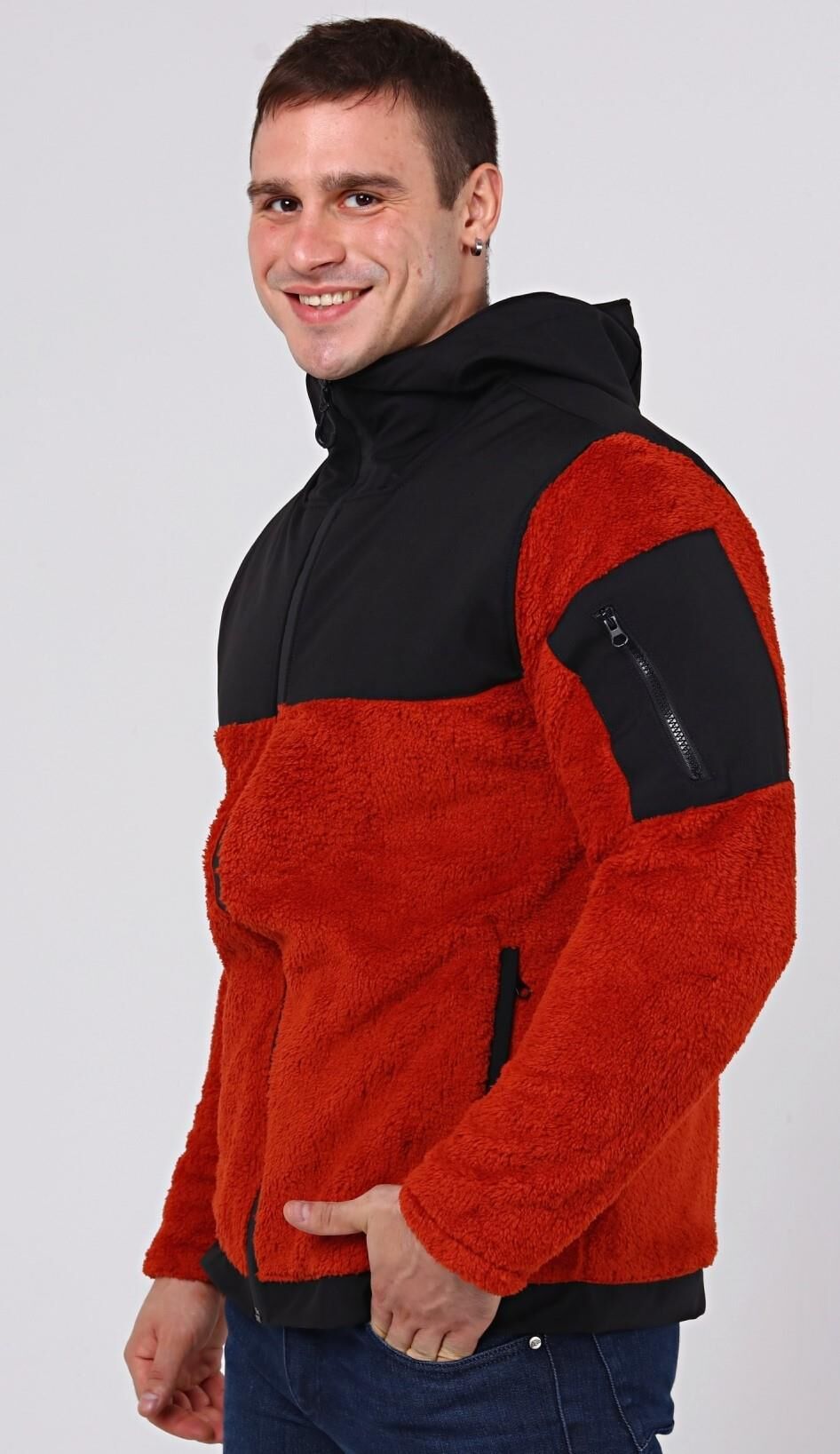 North Trace Gecko Kapüşonlu Erkek Welsoft Polar Kiremit - 2XL