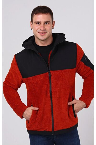 North Trace Gecko Kapüşonlu Erkek Welsoft Polar Kiremit - 2XL