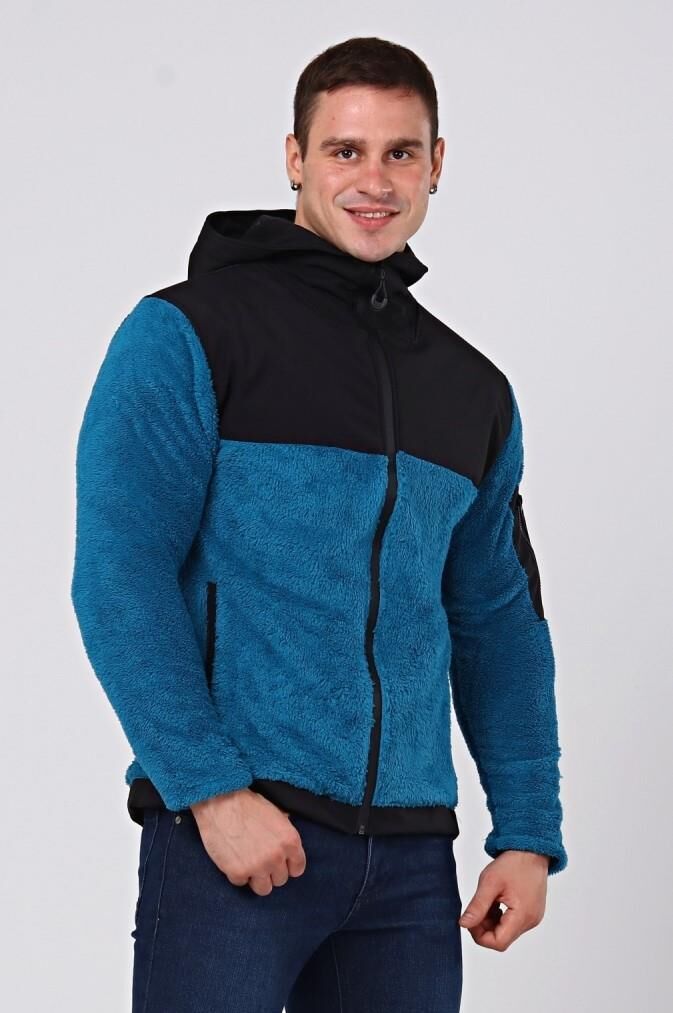 North Trace Gecko Kapüşonlu Erkek Welsoft Polar Petrol Mavisi - XL