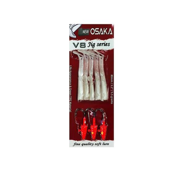 Osaka V8 Jig Series 80 mm 5.5 gr Raglou Silikon Yem PEARL RED HEAD