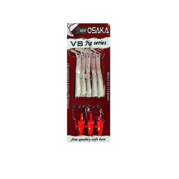 Osaka V8 Jig Series 80 mm 5.5 gr Raglou Silikon Yem PEARL RED HEAD