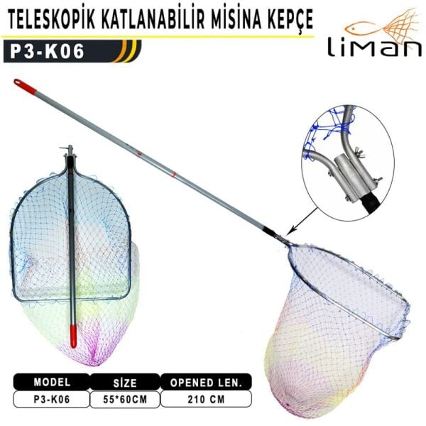 PortFish Teleskopik Katlanır Kepçe 50x60x210cm (Renkli Misina) K-06