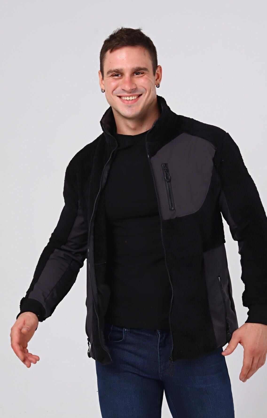 North Trace Gecko Tam Fermuarlı Erkek Welsoft Polar SİYAH - L