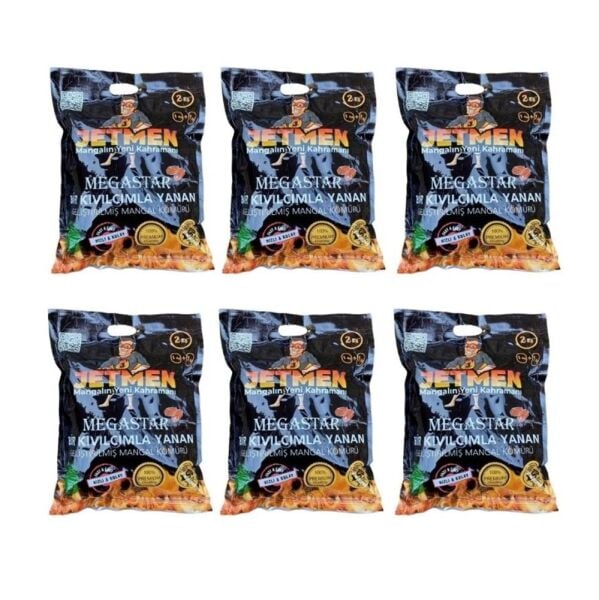 Jetmen MegaStar PRO Geliştirilmiş Mangal Kömürü 12 kg [6 Paket]