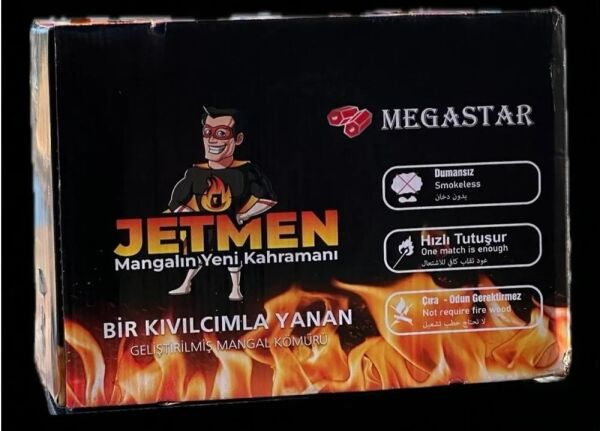 Jetmen MegaStar PRO Geliştirilmiş Mangal Kömürü 12 kg [6 Paket]