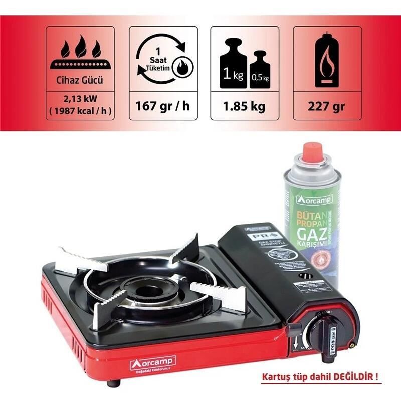 Orcamp Tekli Portatif Kamp Ocak (Gaz Stop Emniyetli) KIRMIZI