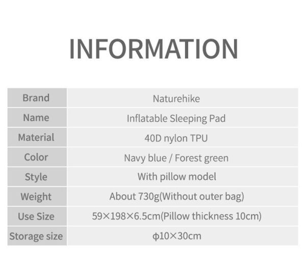 Naturehike FC-12 Infatable Şişme Kamp Matı Army Green