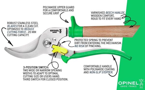 Opinel Kayın Saplı Bahçe Budama Makası YEŞİL