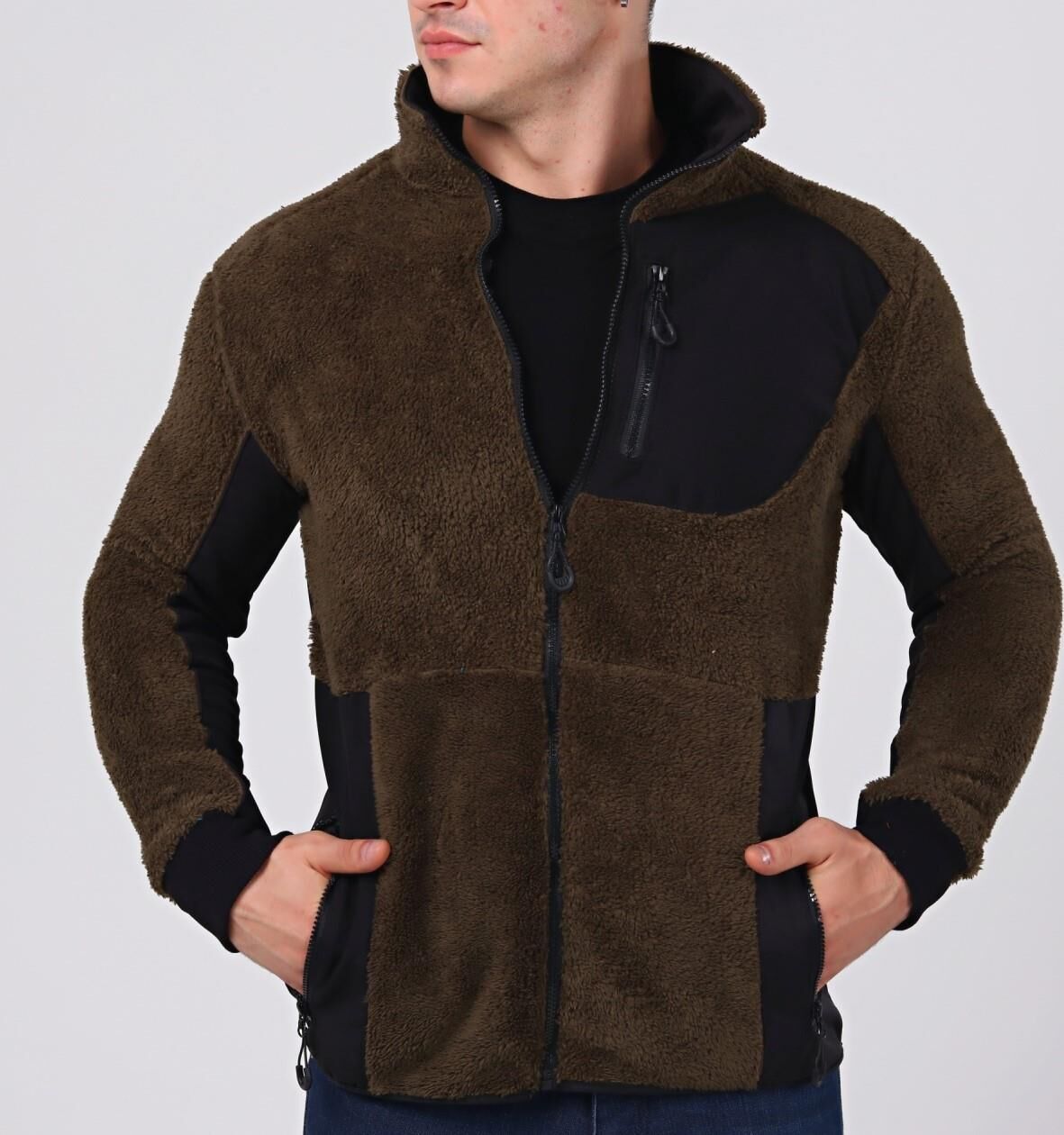 North Trace Gecko Tam Fermuarlı Erkek Welsoft Polar HAKİ - L