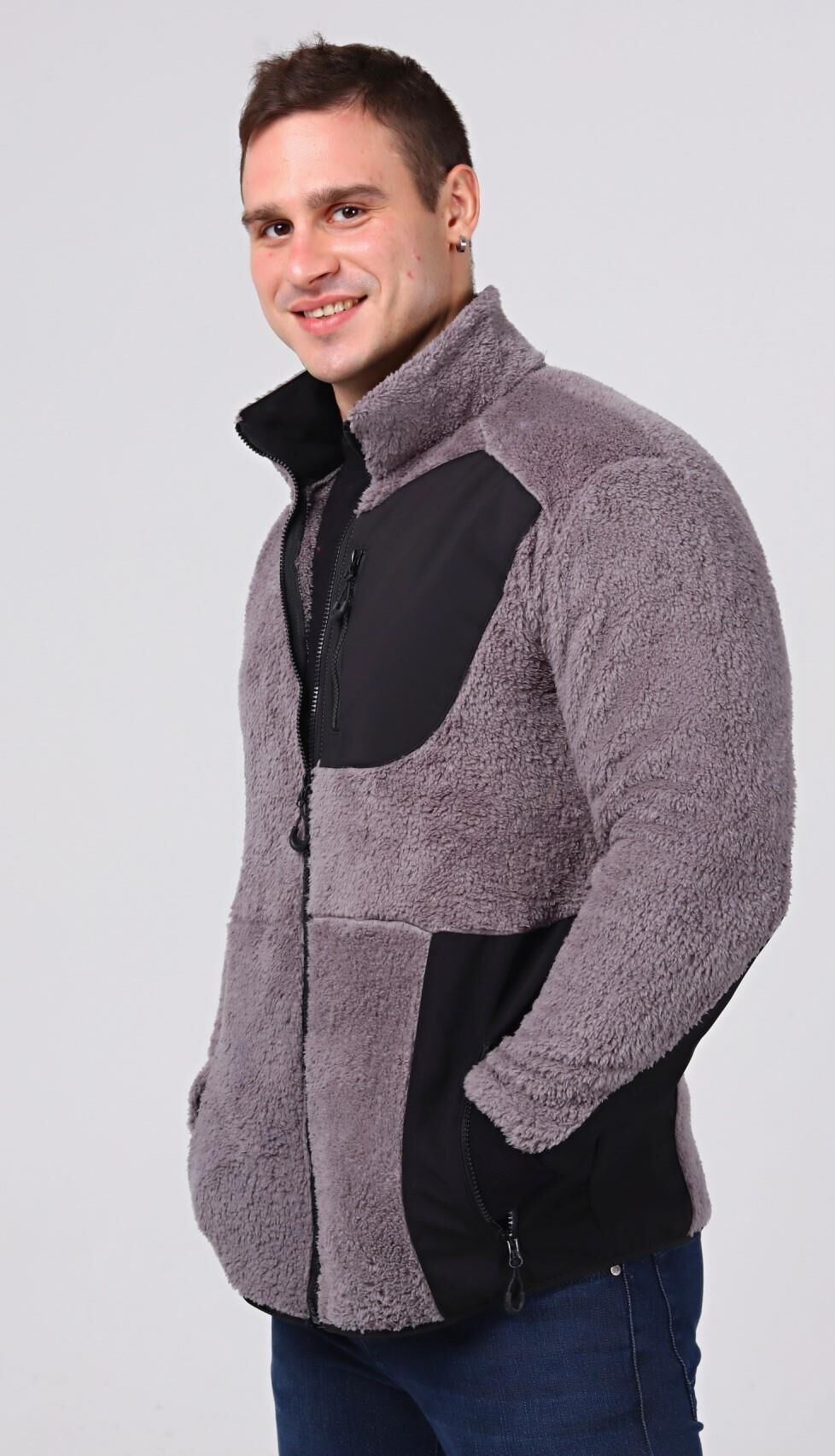 North Trace Gecko Tam Fermuarlı Erkek Welsoft Polar GRİ - XL