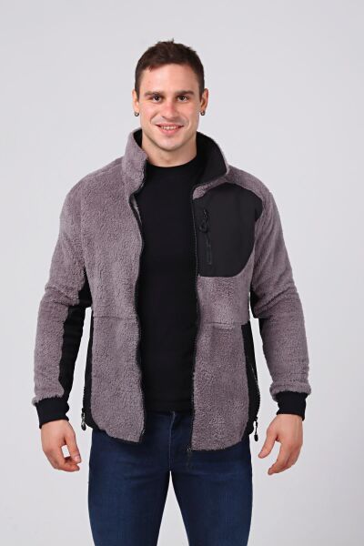 North Trace Gecko Tam Fermuarlı Erkek Welsoft Polar GRİ - XL