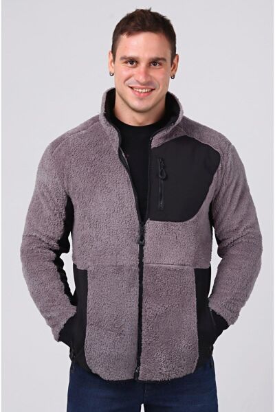North Trace Gecko Tam Fermuarlı Erkek Welsoft Polar GRİ - XL