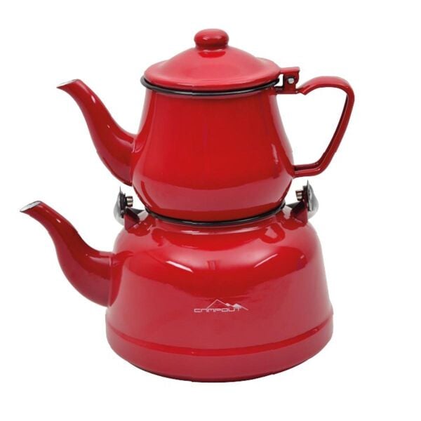 Campout Emaye Çaydanlık Seti KIRMIZI