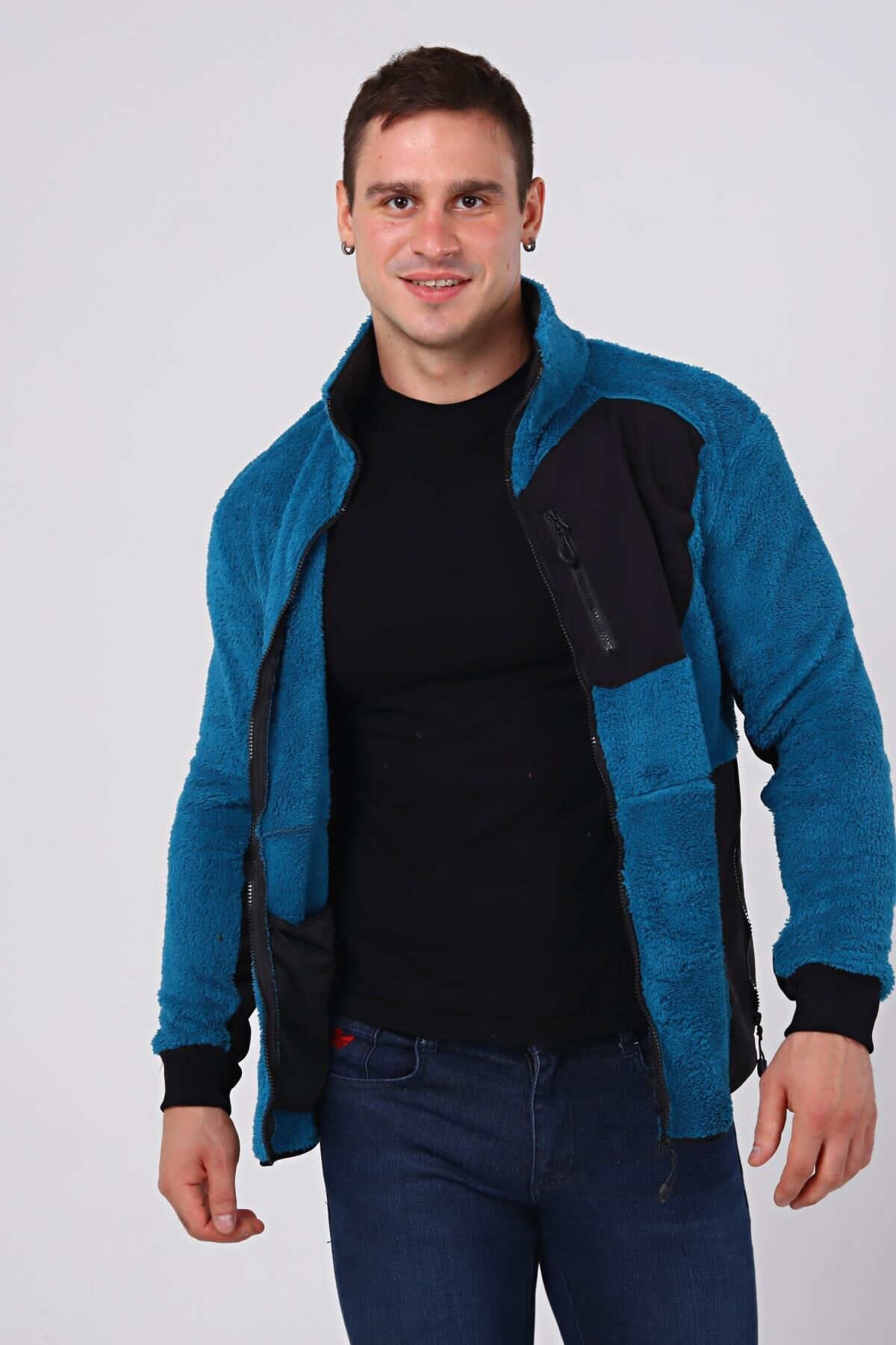 North Trace Gecko Tam Fermuarlı Erkek Welsoft Polar Petrol Mavisi - S