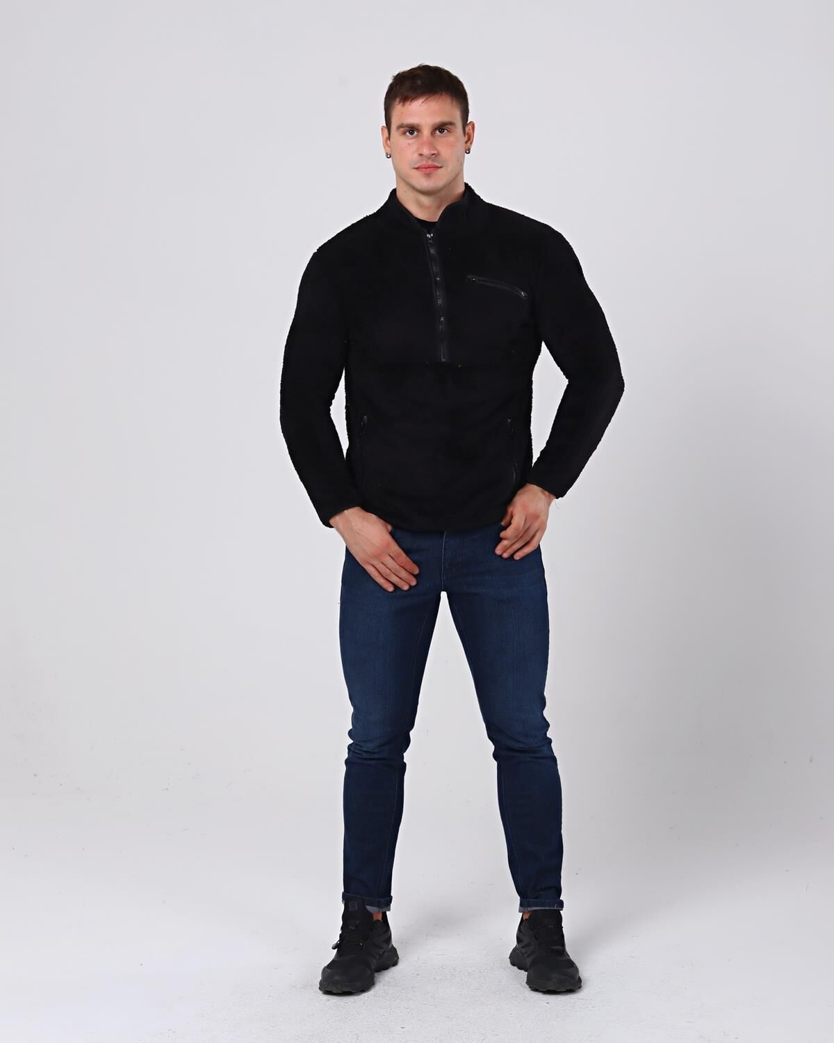 North Trace Gecko Yarım Fermuarlı Erkek Welsoft Polar SİYAH - L