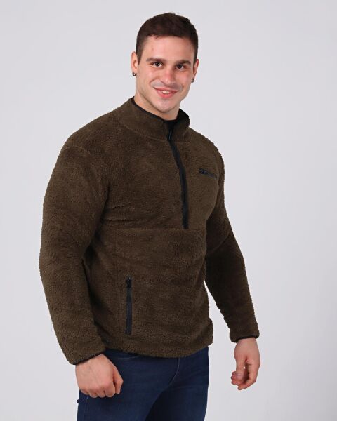 North Trace Gecko Yarım Fermuarlı Erkek Welsoft Polar HAKİ - 2XL