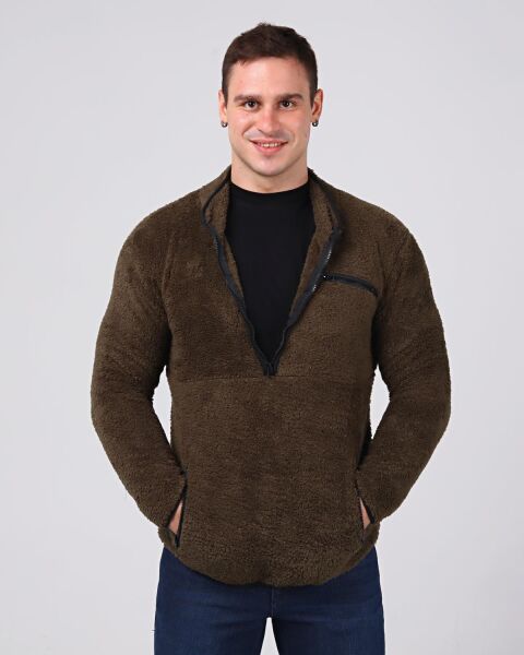 North Trace Gecko Yarım Fermuarlı Erkek Welsoft Polar HAKİ - 2XL