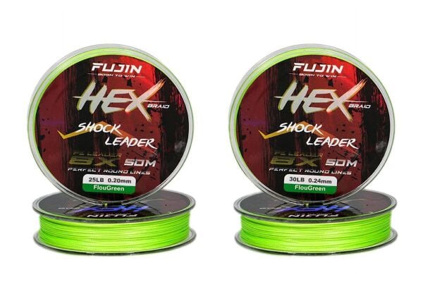 Fujin Hex Braid 8x  Fluo Green PE İP Shock Leader 50 mt Fluo Green - 0,26 mm