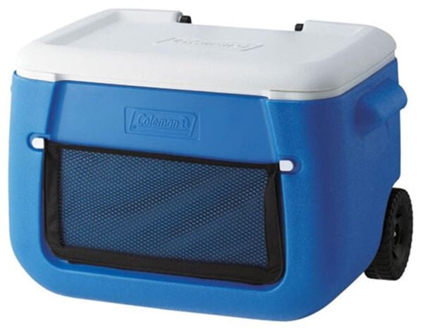 Coleman Poly-Lite Wheeled Mesh 50 QT Tekerlekli Soğutucu Buzluk 47.3 Lt MAVİ/BEYAZ
