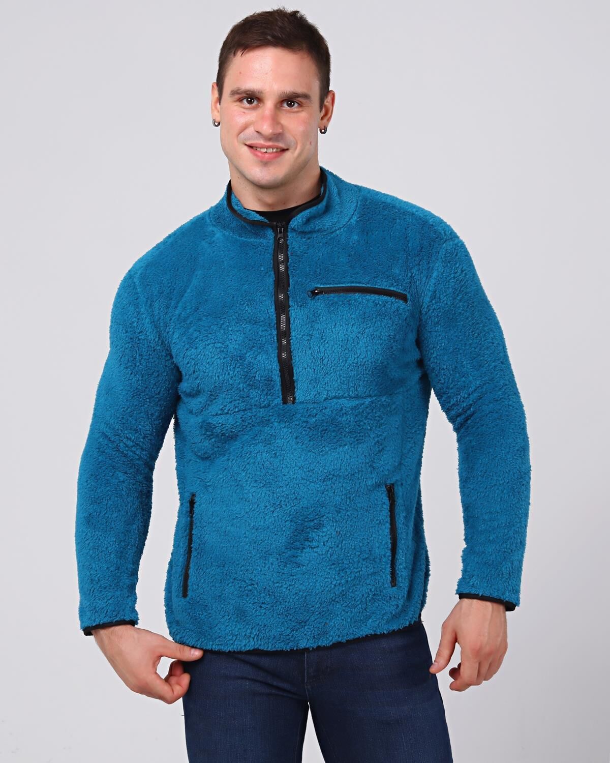 North Trace Gecko Yarım Fermuarlı Erkek Welsoft Polar Petrol Mavisi - 2XL