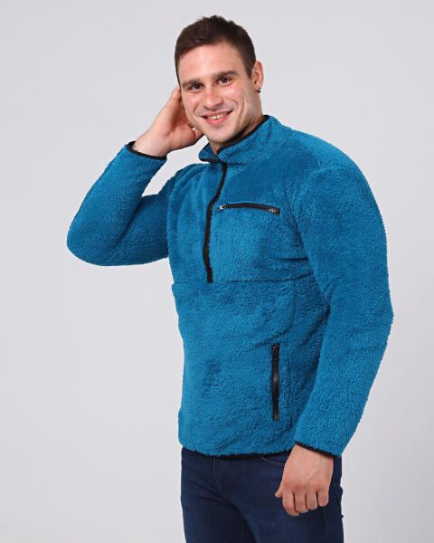 North Trace Gecko Yarım Fermuarlı Erkek Welsoft Polar Petrol Mavisi - 2XL