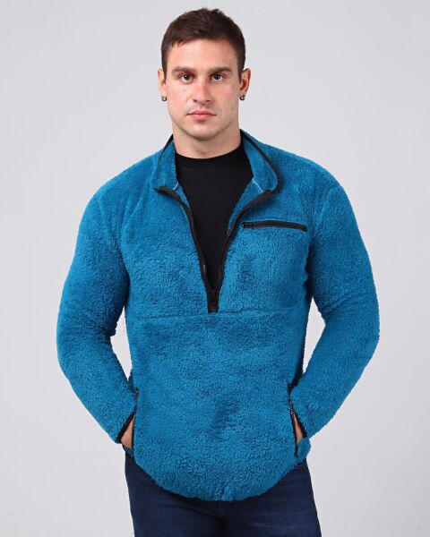 North Trace Gecko Yarım Fermuarlı Erkek Welsoft Polar Petrol Mavisi - 2XL