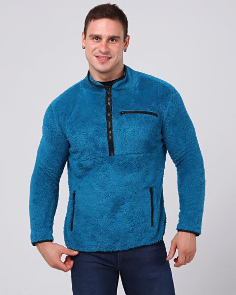 North Trace Gecko Yarım Fermuarlı Erkek Welsoft Polar Petrol Mavisi - S