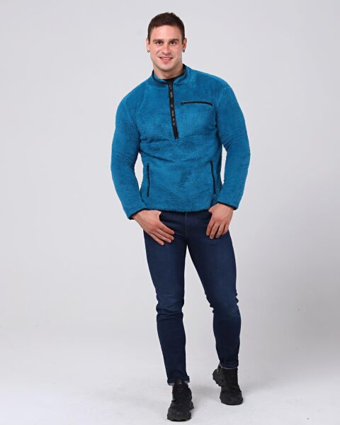 North Trace Gecko Yarım Fermuarlı Erkek Welsoft Polar Petrol Mavisi - S