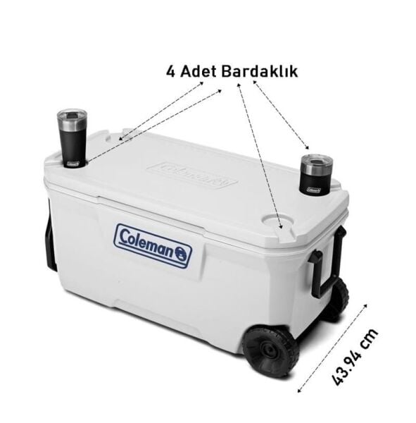 Coleman Xtreme Wheeled 100 QT Tekerlekli Soğutucu Marine Buzluk 94.6 Lt BEYAZ