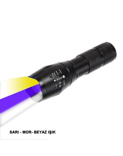 Black Watton Q5 Led Şarj Edilebilir El Feneri (Beyaz | Sarı | Mor Renk Aydınlatma)