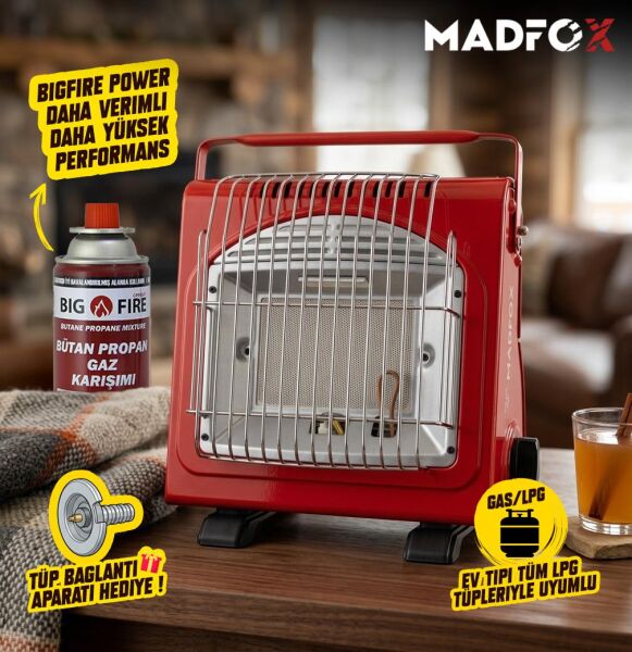 Madfox Blaze Pro Kamp Tipi Portatif Gazlı Soba KIRMIZI