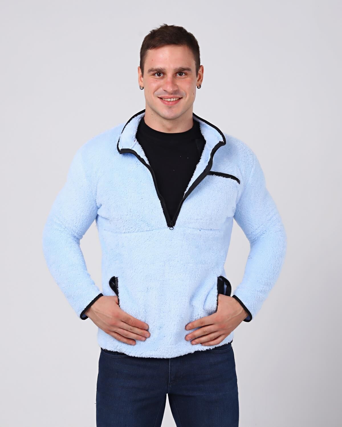 North Trace Gecko Yarım Fermuarlı Erkek Welsoft Polar Buz Mavisi - XL