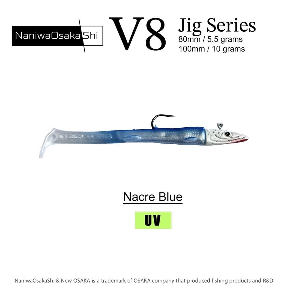 NaniwaOsakaShi V8 Jig Series 100 mm 10 gr Raglou Silikon Yem Nacre Blue