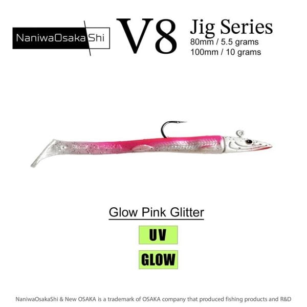 NaniwaOsakaShi V8 Jig Series 100 mm 10 gr Raglou Silikon Yem Glow Pink Glitter